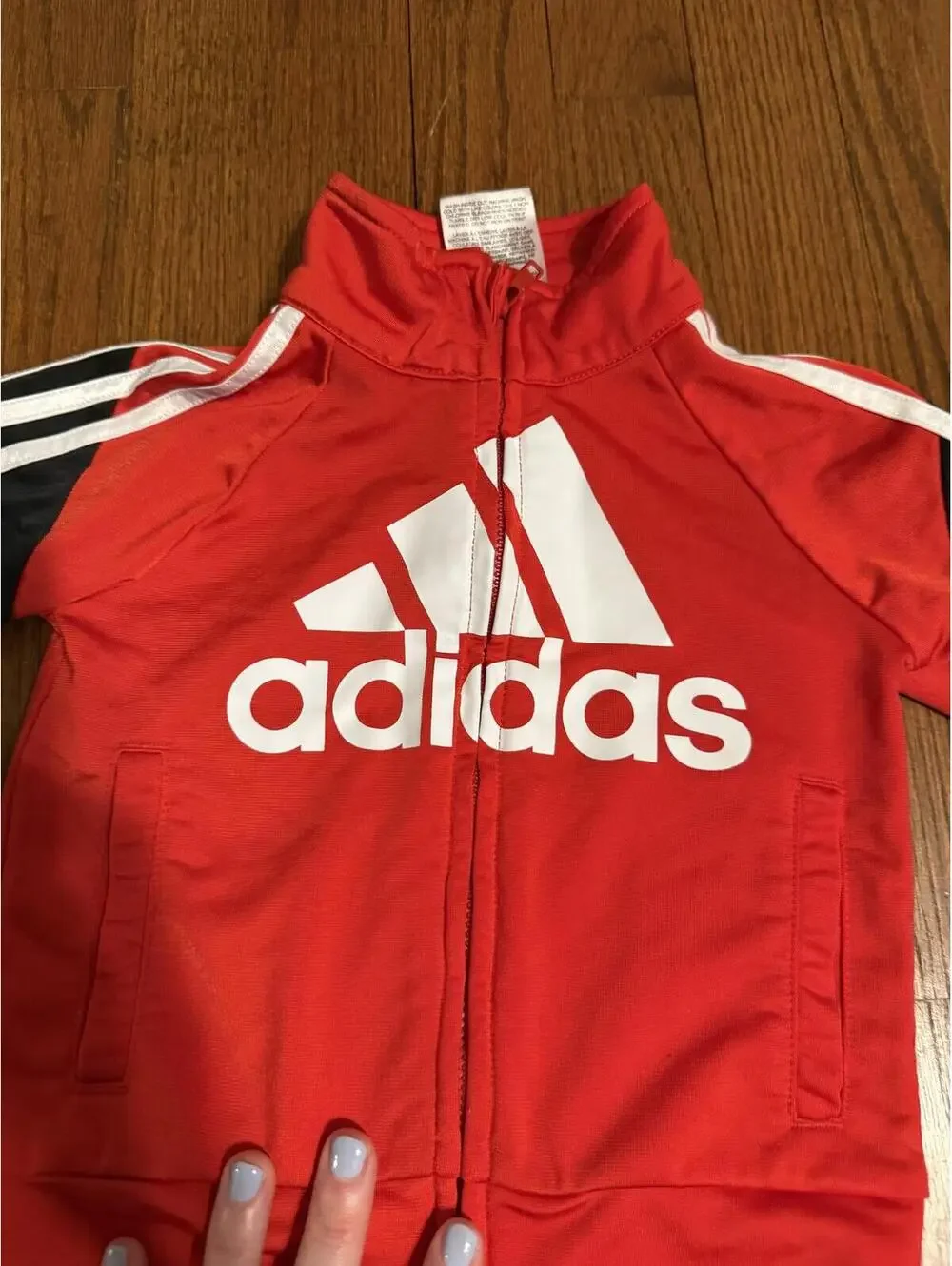 Adidas Red 12-month Toddler Track Jacket with White Logo and Black Accents